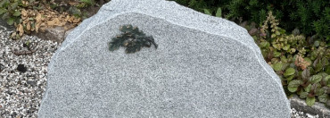 Natursten grå bohus granit med bronzedekoration egeblade. RK